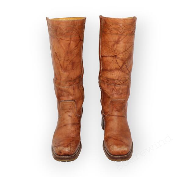 8.5 Frye Campus Stitching Horse Cowboy Boots Saddle Knee-High LugSole Western - Picture 13 of 16